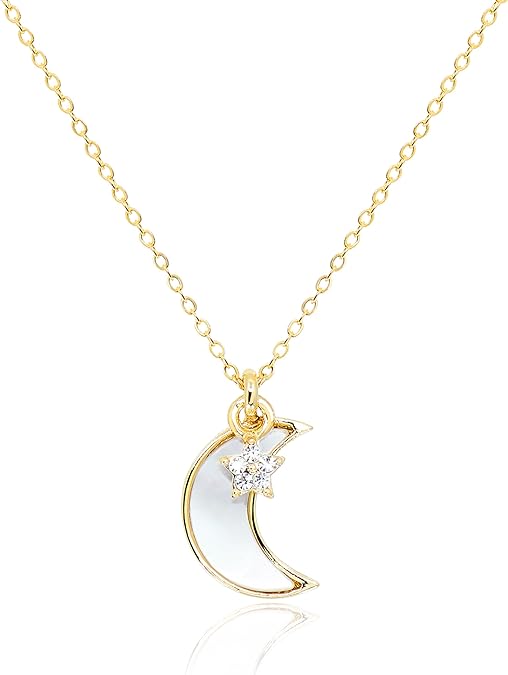 Dainty White Moon with star Necklace for Women