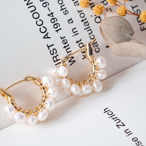 Via Mazzini No-Tarnish No-Rusting Gold Plated Natural Pearls Hoop Earrings For Women And Girls (ER2266)