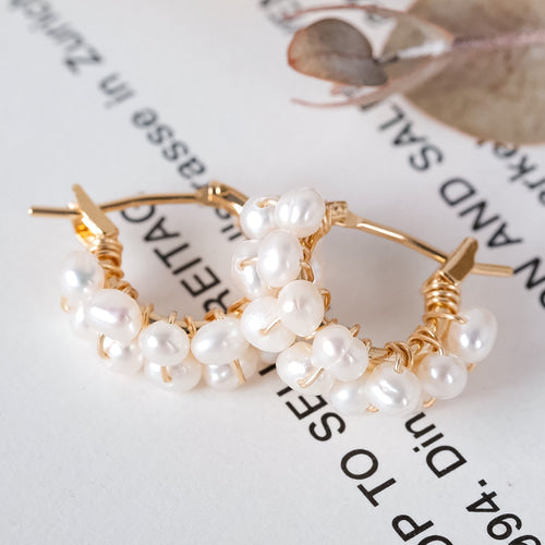 Via Mazzini No-Tarnish No-Rusting Gold Plated Natural Pearls Hoop Earrings For Women And Girls (ER2266)