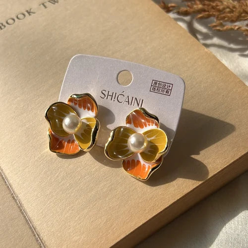 Gold Plated Earrings For Women | Brass Flower Design Studs For Women And Girls