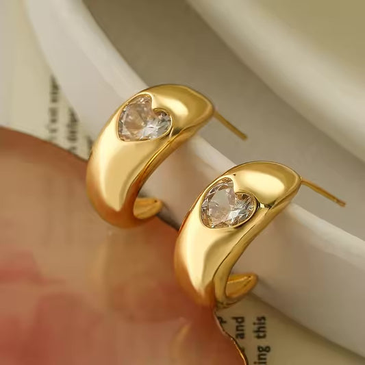 Brass Earrings with Heart Shape American Diamond For Women and Girls