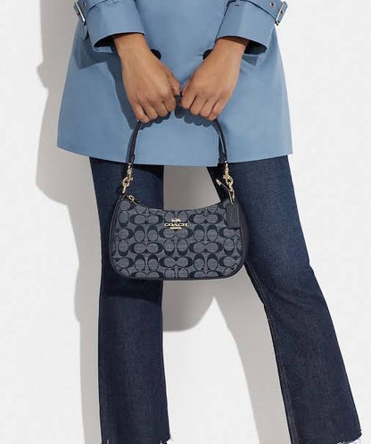 Coach Blue Canvas and Leather Shoulder Bag