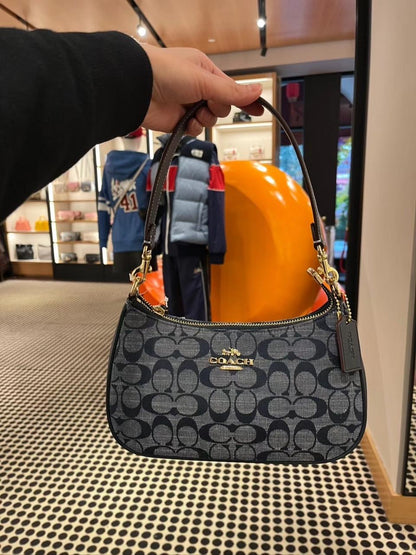 Coach Blue Canvas and Leather Shoulder Bag